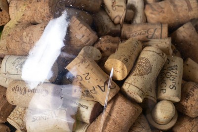 close up of the corks inside of bottle